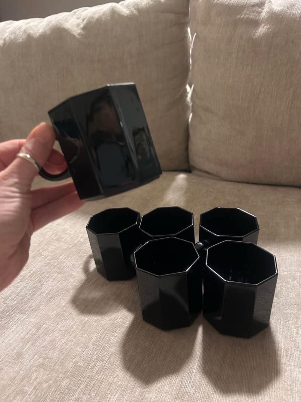 Black hexagonal Ceramic Mug - Set of 6